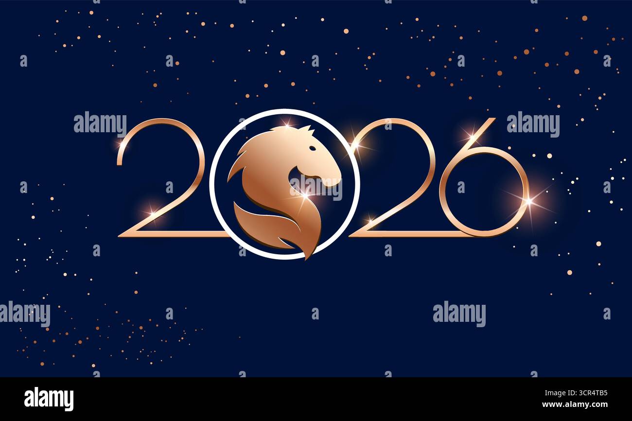 Bonne année du cheval 2026 - design doré de luxe pour le nouvel an chinois 2026 - illustration vectorielle Illustration de Vecteur