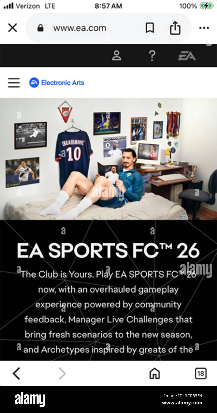 29 septembre 2025, New York City, New York, États-Unis : le fabricant de jeux vidéo « Battlefield » Electronic Arts devient privé dans un rachat à effet de levier record de 5 milliards.Electronic Arts (EA) sera privé dans un rachat à effet de levier record de 5 milliards par un consortium composé de la société de capital-investissement Silver Lake, du Fonds d'investissement public saoudien et de Jared Kushner Affinity Partners.Capture d'écran iPhone d'Apple à partir de la bannière du site Web Electronic Arts. (Crédit image : © Billy Tompkins/ZUMA Press Wire) USAGE ÉDITORIAL SEULEMENT ! Non destiné à UN USAGE commercial ! Banque D'Images