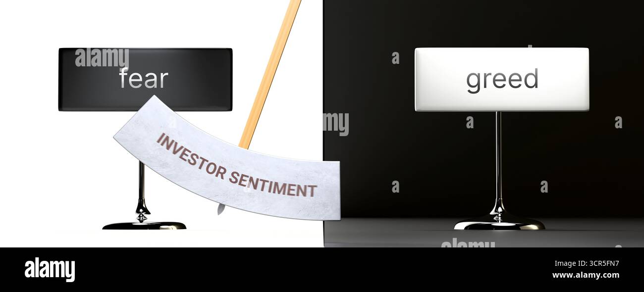 Le sentiment des investisseurs oscille entre peur et cupidité. Visualiser un modèle de sentiment des investisseurs qui passe entre les extrémités : la peur et la cupidité. Repeati Banque D'Images