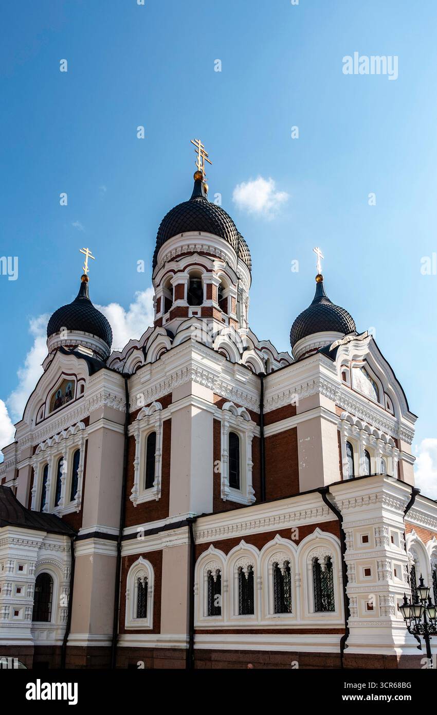 Cathédrale Alexandre Nevski à Tallinn, Estonie, une église orthodoxe russe frappante avec des dômes en oignon et une architecture ornée, point de repère clé de la vieille ville. Banque D'Images