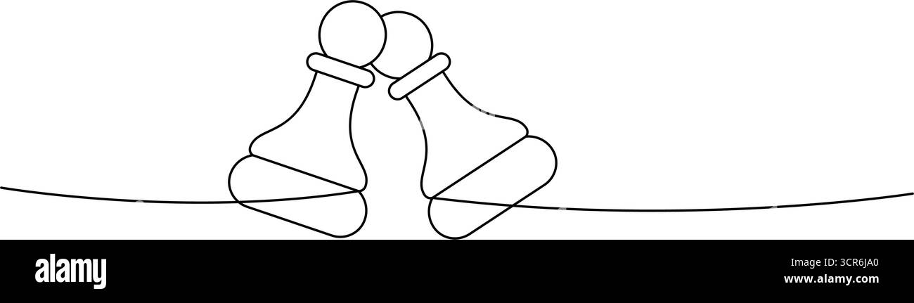 Deux pions se faisant face dans une illustration d'échecs linéaire minimaliste noir et blanc Illustration de Vecteur