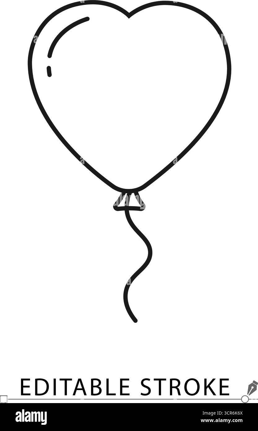 Icône de ballon en forme de cœur dans un style minimaliste avec trait modifiable. Symbole d'amour, décoration de fête, cadeau romantique de saint-valentin, anniversaire Illustration de Vecteur