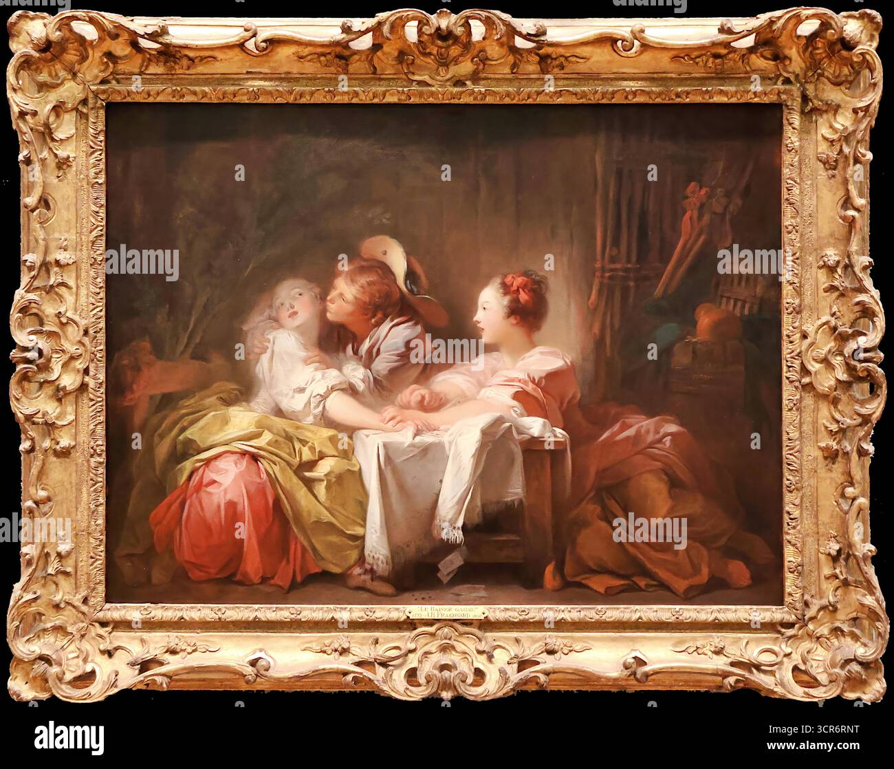 Jean‑Honoré Fragonard, le baiser vol. (Le baiser volé), vers 1760, scène rococo raffinée d’un baiser clandestin avec observation d’une servante. Illustration de Vecteur