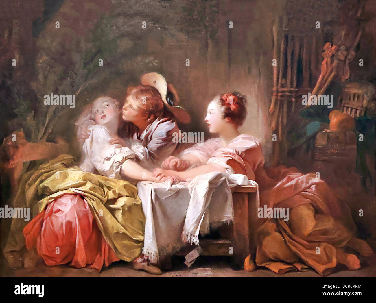 Jean-Honoré Fragonard, le baiser vol (le baiser volé), vers 1760 — étreinte clandestine dans un intérieur lamplit. Illustration de Vecteur
