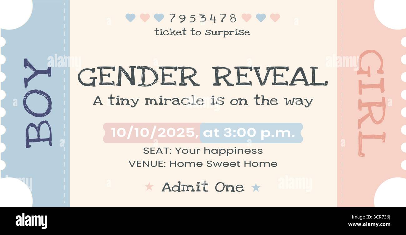 Genre révéler billet de partie, garçon ou fille, billet pour surprendre, illustration vectorielle Illustration de Vecteur