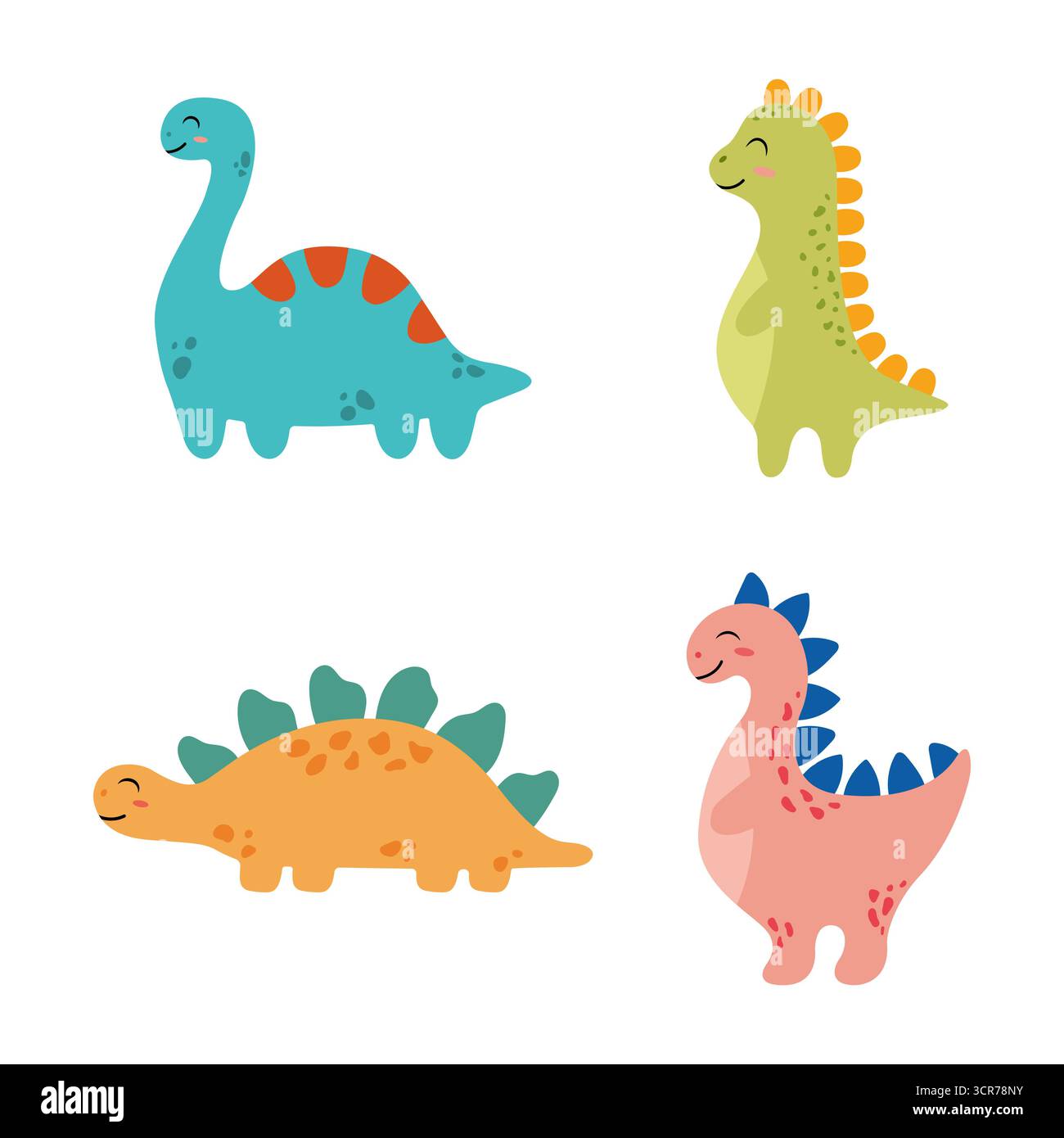 Ensemble de dinosaures de dessin animé mignons dans le style scandinave. Design coloré pour les enfants, imprimés bébé. Illustration vectorielle isolée sur fond blanc. Illustration de Vecteur
