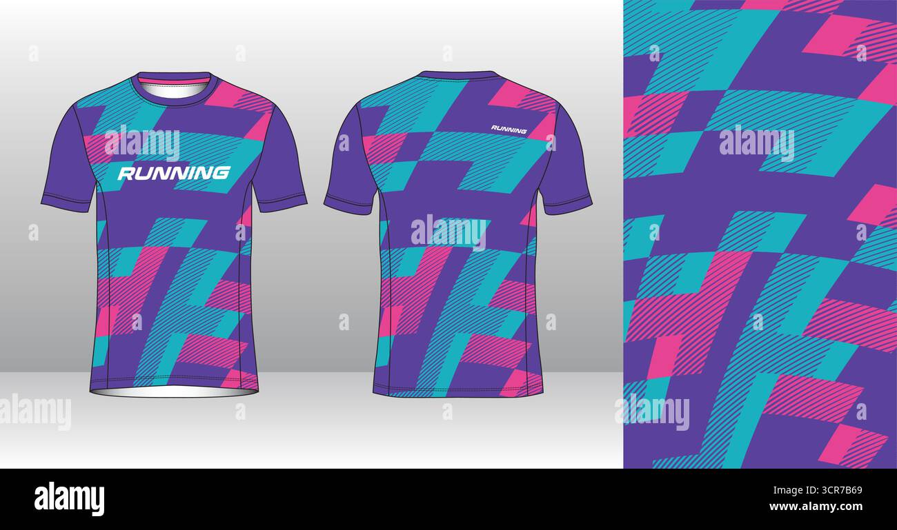 Conception de jersey de course avec motif vectoriel abstrait coloré. Vêtements de sport légers, respirants et à séchage rapide pour le marathon, le trail, l'athlétisme, Illustration de Vecteur