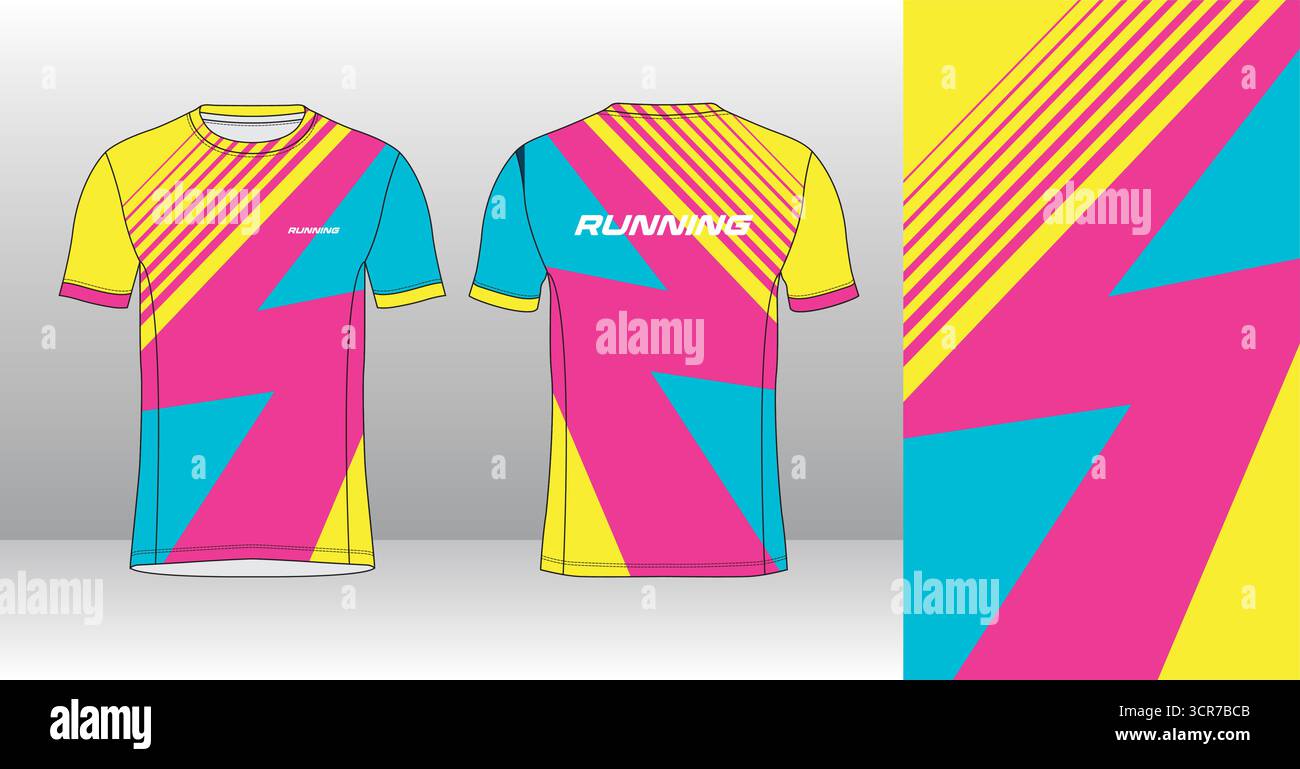 Conception de jersey de course avec motif vectoriel abstrait coloré. Vêtements de sport légers, respirants et à séchage rapide pour le marathon, le trail, l'athlétisme, Illustration de Vecteur