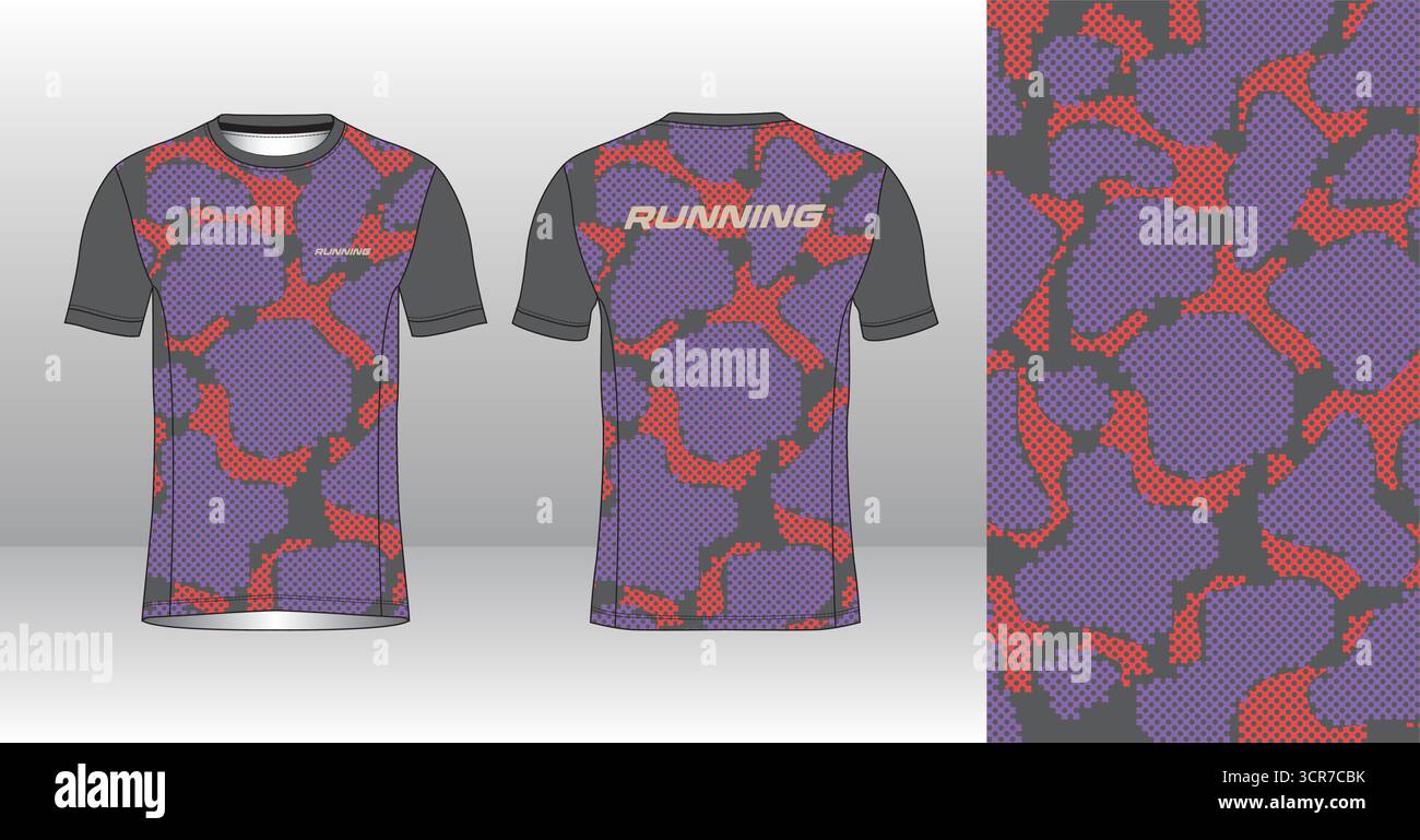 Conception de jersey de course avec motif vectoriel abstrait coloré. Vêtements de sport légers, respirants et à séchage rapide pour le marathon, le trail, l'athlétisme, Illustration de Vecteur