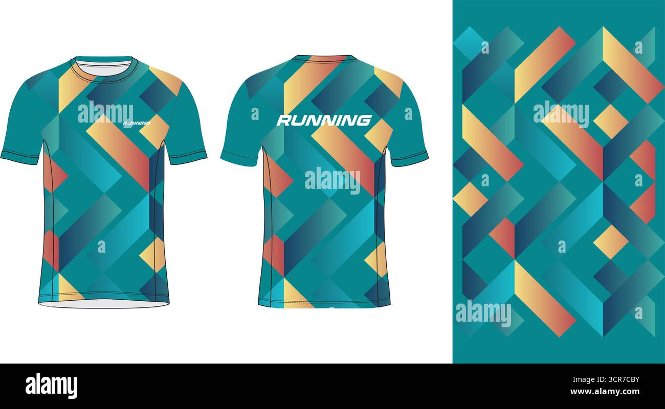 Conception de jersey de course avec motif vectoriel abstrait coloré. Vêtements de sport légers, respirants et à séchage rapide pour le marathon, le trail, l'athlétisme, Illustration de Vecteur