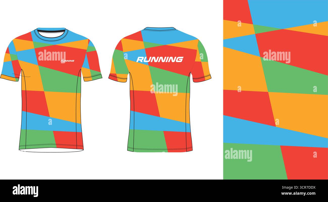 Conception de jersey de course avec motif vectoriel abstrait coloré. Vêtements de sport légers, respirants et à séchage rapide pour le marathon, le trail, l'athlétisme, Illustration de Vecteur