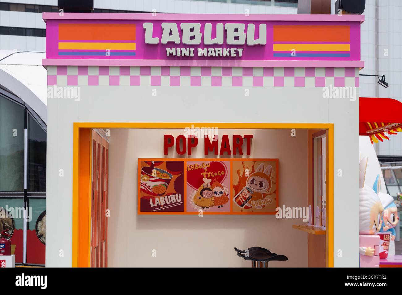 Labubu Mini Market Pop Up Event, affiche et zone photo, Singapour. Banque D'Images
