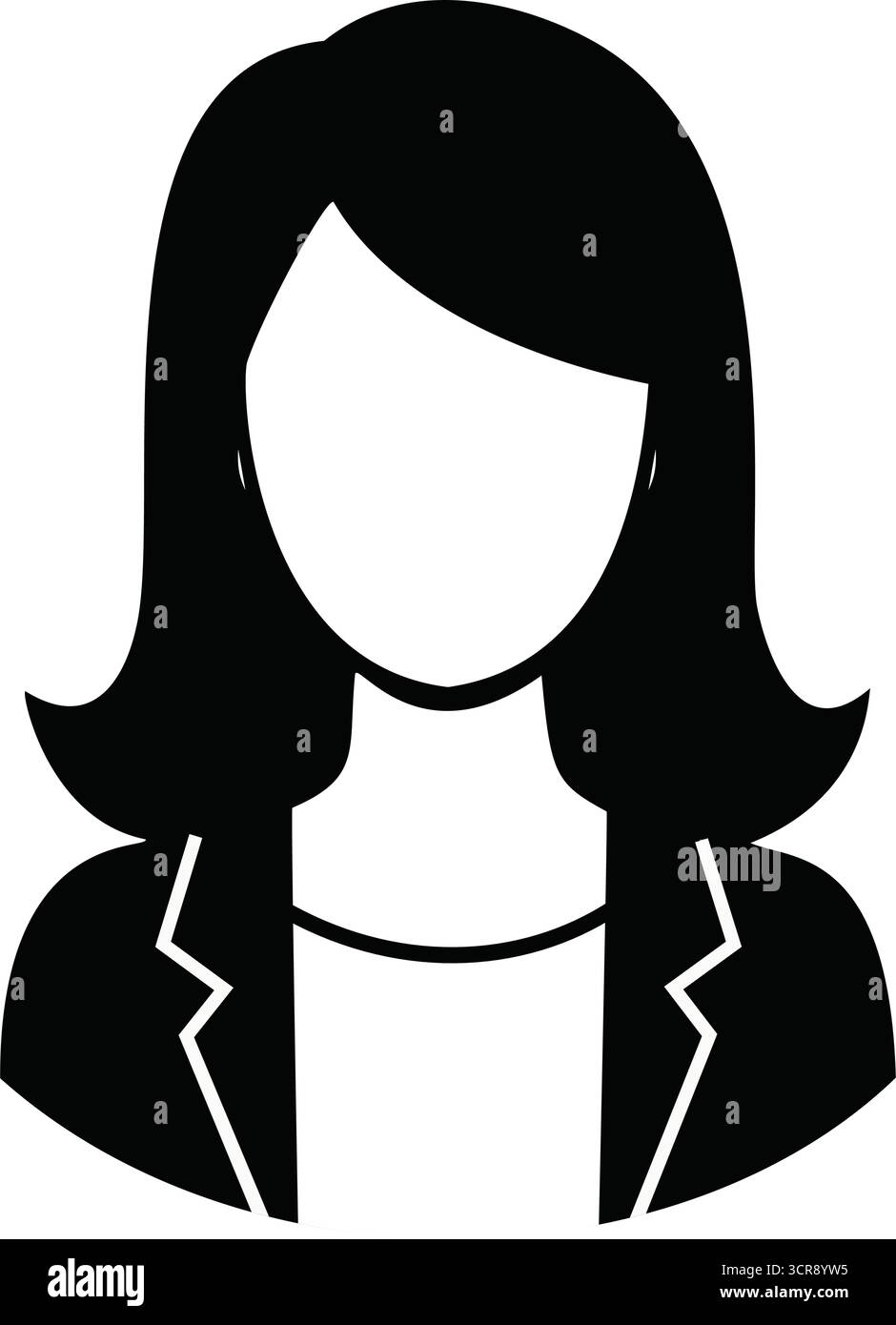 Icône de silhouette d'avatar féminin d'une femme aux cheveux courts, idéal pour les profils d'utilisateur, les icônes d'affaires et la représentation du genre Illustration de Vecteur