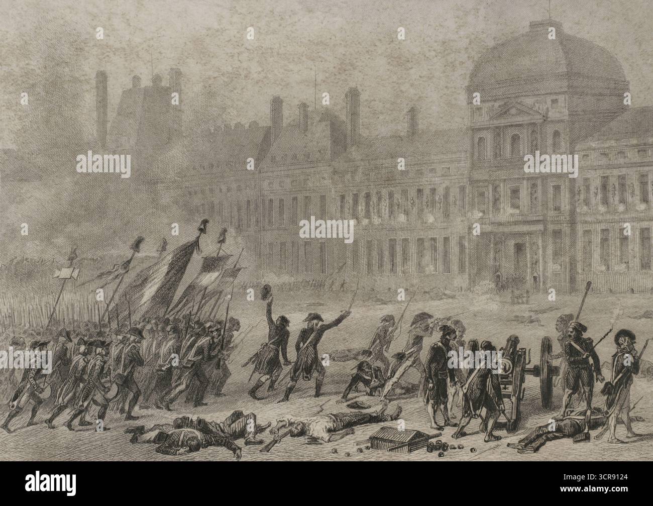 Révolution française. Paris. Insurrection du 10 août 1792. Prise du Palais des Tuileries. Dessin de Raffet. Gravure par Burdet. Histoire de la Révolution française, par M.A. Thiers. Volume II. Paris, Furne et Cie, 1845. Banque D'Images
