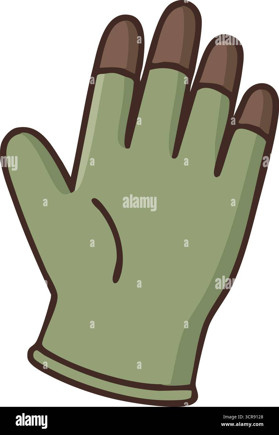 Une paire de gants de jardin doux de protection en vert sauge avec des bouts de doigts et des poignets plus foncés Illustration de Vecteur