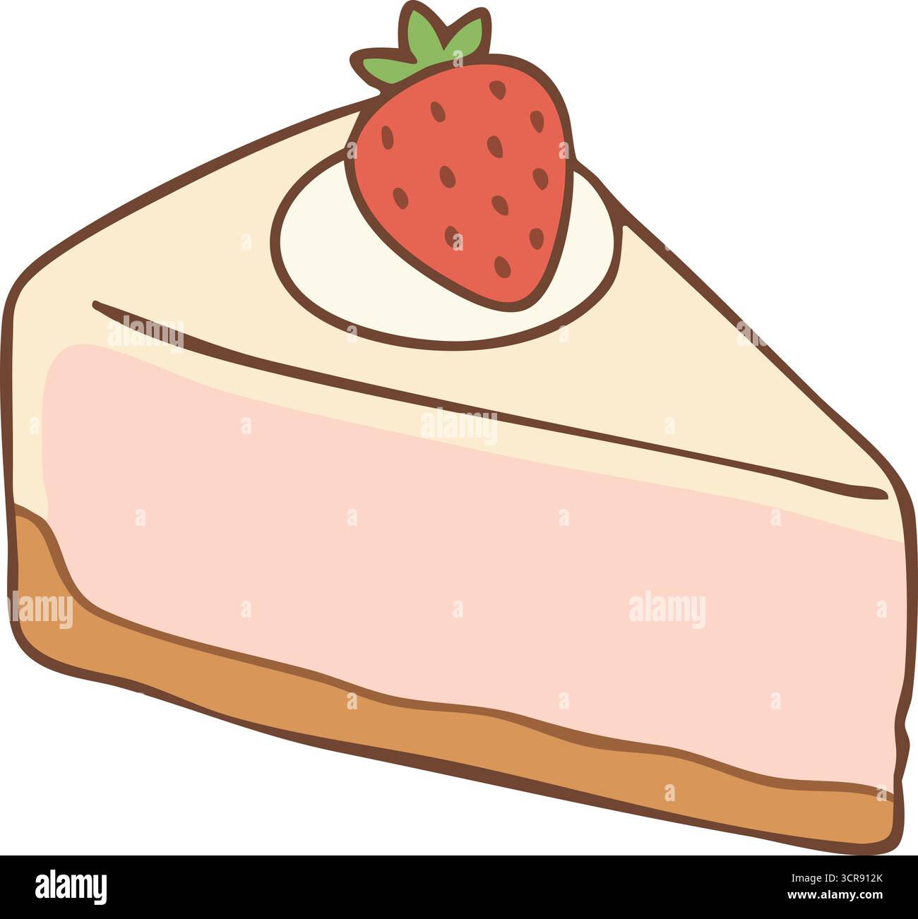 Un coin crémeux de cheesecake sur une croûte de biscuit couronné d'une fraise fraîche Illustration de Vecteur