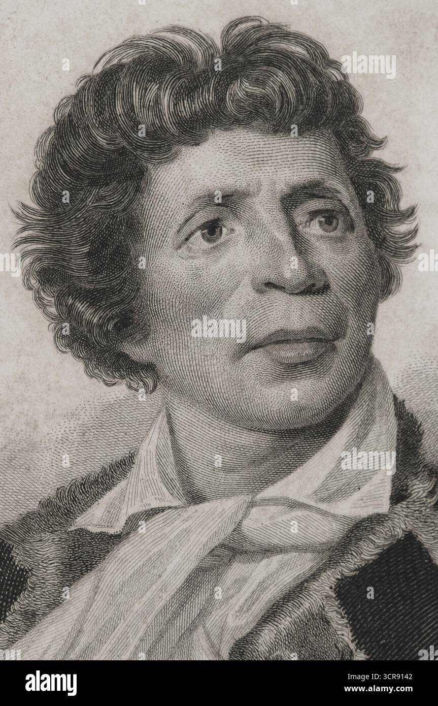 Jean-Paul Marat (1743-1793) Scientifique et médecin français devenu un homme politique important pendant la Révolution française. Chef jacobin, il a défendu la terreur. Portrait. Gravure de Caron. Détail. Histoire de la Révolution française, par M.A. Thiers. Volume III. Paris, Furne et Cie, 1845. Banque D'Images