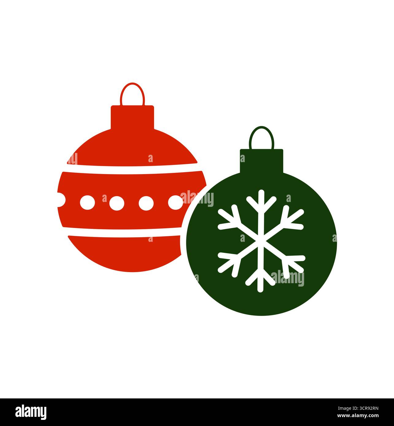 Ornements de Noël rouges et verts avec des motifs blancs, isolés sur fond blanc. Illustration de Vecteur