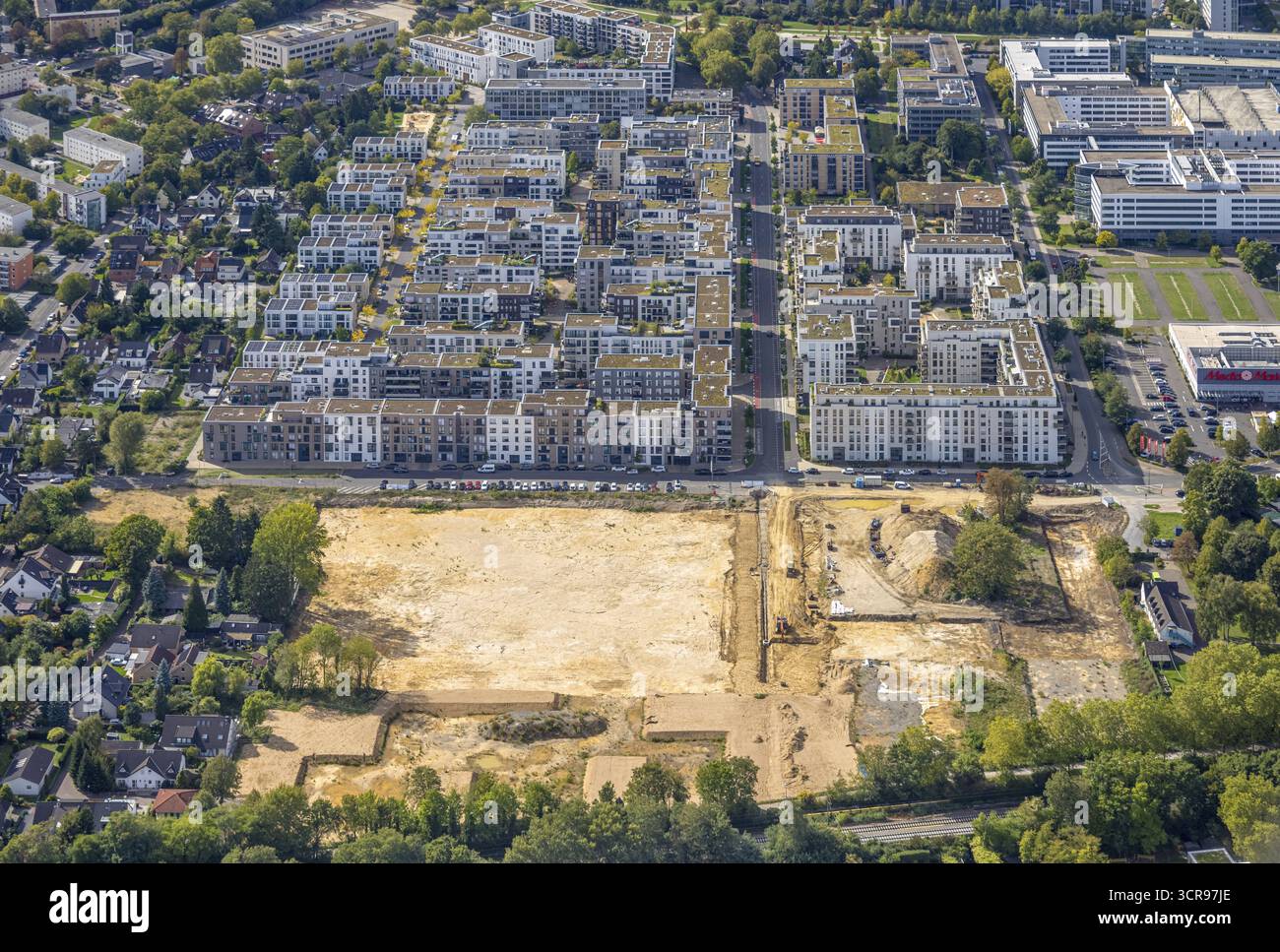 Vue aérienne, chantier et bâtiment neuf, quartier résidentiel Grafental, Hohenzollernallee, Flingern, Duesseldorf, région de la Ruhr, Rhénanie du Nord-Westphal Banque D'Images