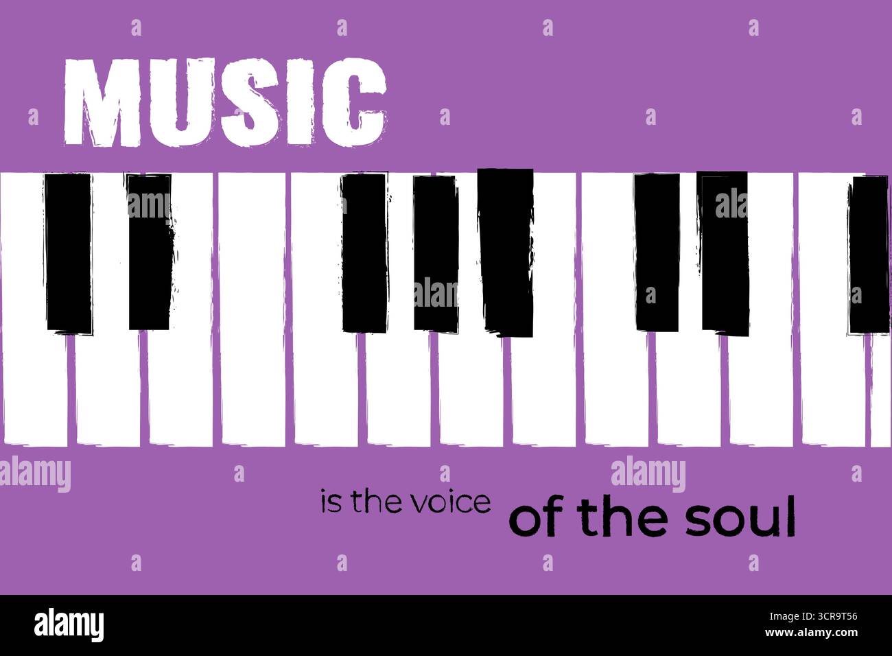 Conception horizontale d'affiche musicale avec touches de piano et citation inspirante la musique est la voix de l'âme. Illustration vectorielle Illustration de Vecteur