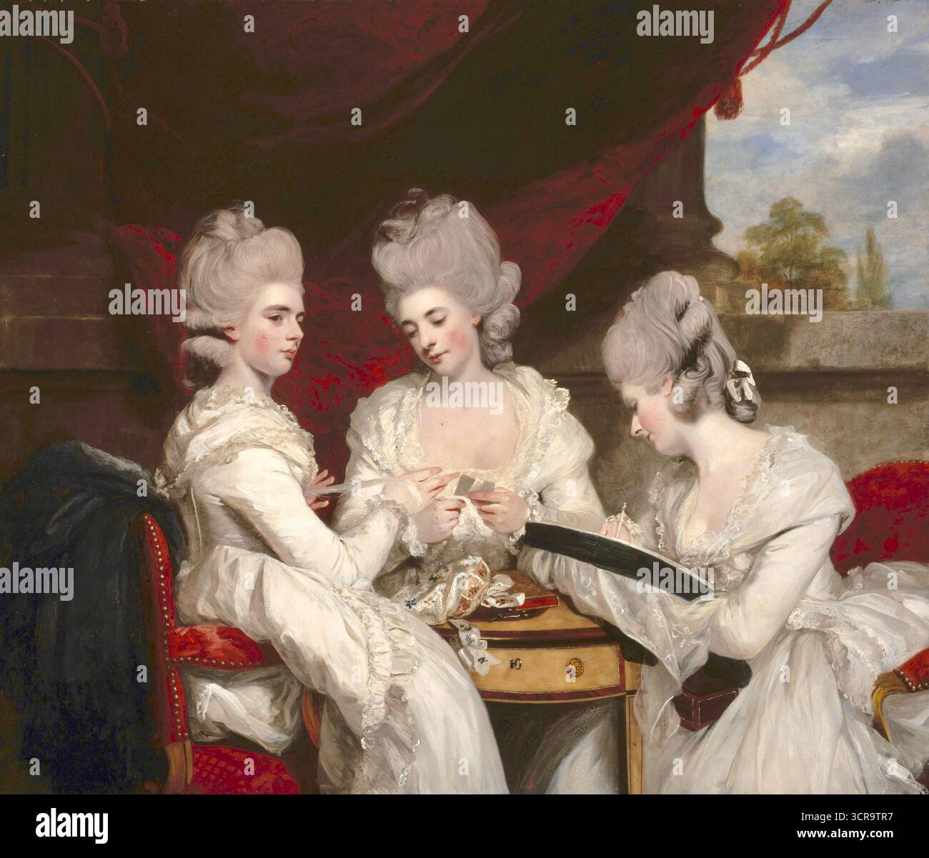 Joshua Reynolds - The Ladies Waldegrave - 1780 - les femmes sont habillées de robes blanches élaborées avec de la dentelle complexe et de grandes coiffures en poudre. Banque D'Images