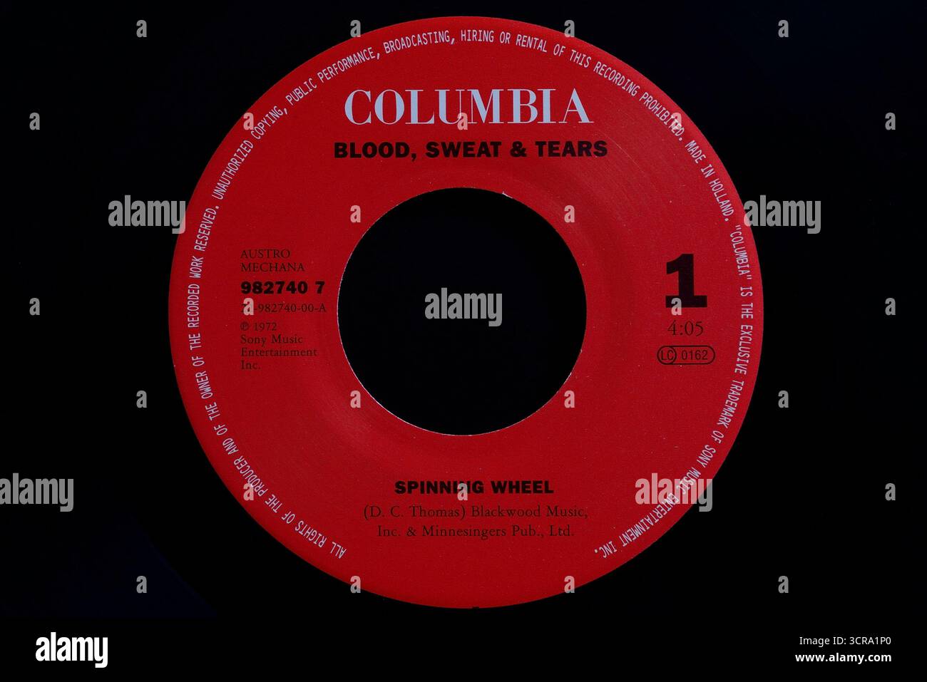 Vinitage Vinyl Singles 7″, Blood, Sweat & Tears, Spinning Wheel, Columbia Records, 1972 Banque D'Images