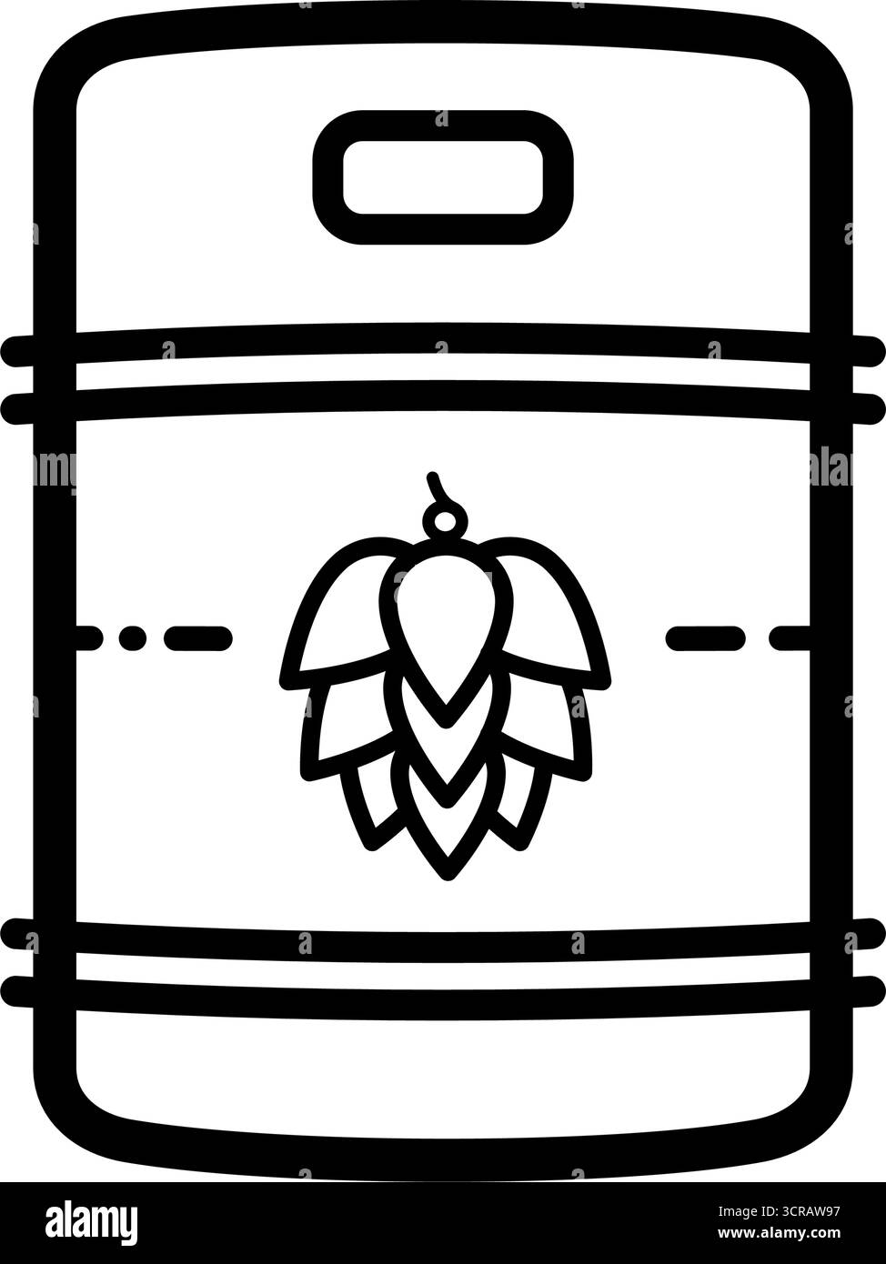 Fût de bière en métal avec étiquette de hop - icône de vecteur de ligne Illustration de Vecteur