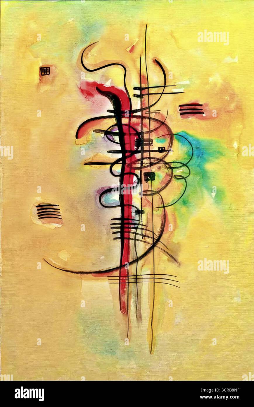 Wassily Kandinsky, aquarelle (no 326) (1928), aquarelle abstraite de la période Bauhaus avec des lignes géométriques, des cercles et des accents de couleurs vives. Illustration de Vecteur