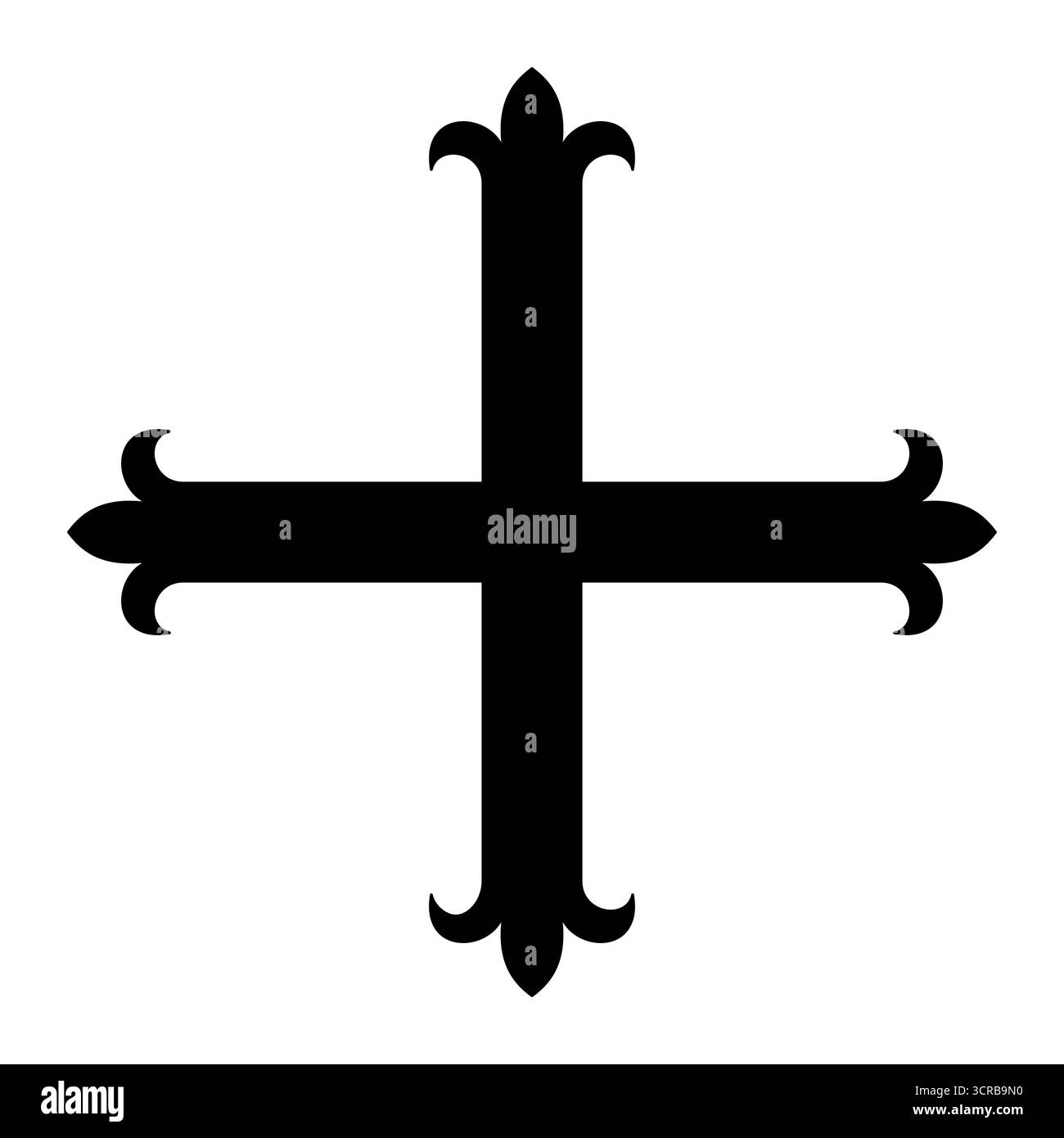 Cross fleury, ou Cross flory, symbole en héraldique. Croix ornée aux extrémités d'une fleur-de-lis, fleur d'iris stylisée. Banque D'Images