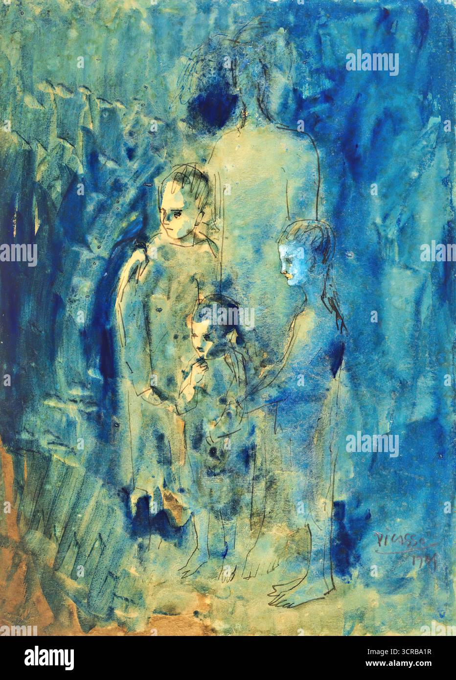 Pablo Picasso, acrobate et jeune arlequin (1905), peinture à l’huile de la période rose de deux jeunes artistes de cirque dans un moment calme hors scène. Illustration de Vecteur