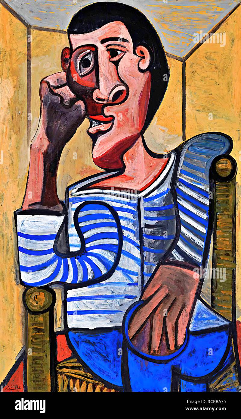 Pablo Picasso, The Sailor (le marin), 1943 — huile sur toile de l’époque de l’occupation, souvent lue comme autoportrait de guerre. Illustration de Vecteur