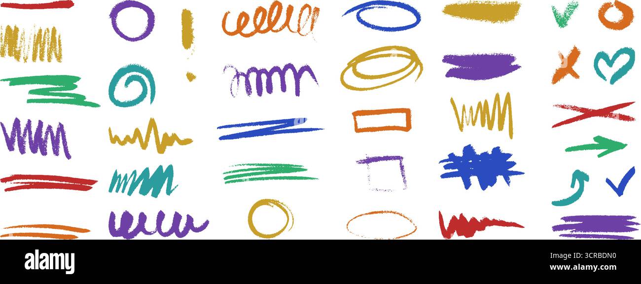 Collection de soulignements texturés à la craie, idéale pour ajouter une touche artisanale aux motifs. Illustration de Vecteur