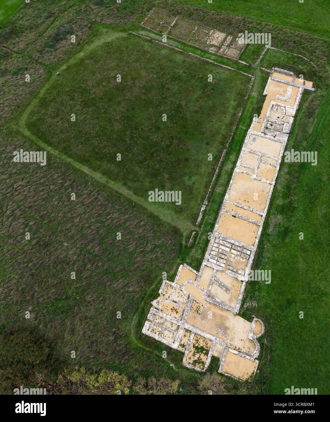 Image drone des restes de la villa romaine North Leigh dans l'Oxfordshire Banque D'Images