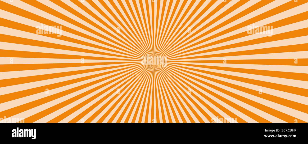 Fond radial psychédélique avec motif de rayons du soleil orange. Design groovy abstrait avec des rayons audacieux. Parfait pour les affiches, les couvertures, ou le digital rétro compris Illustration de Vecteur