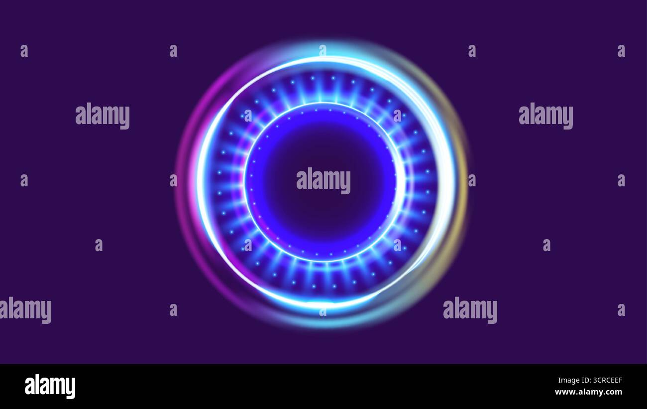 Anneau de portail magique avec effets d'hologramme numérique et aura de plasma brillant dans l'espace sombre. Illustration de Vecteur