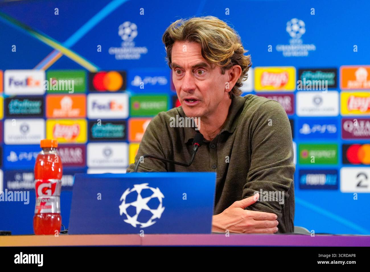 Bodo, Norvège. 30 septembre 2025. Bodø 20250930. Thomas Frank, entraîneur de Tottenham, lors de la conférence de presse après le match de Ligue des Champions entre Bodø/Glimt et Tottenham au stade Aspmyra. Photo : Lise Åserud / NTB ce texte est traduit automatiquement crédit : NTB/Alamy Live News Banque D'Images