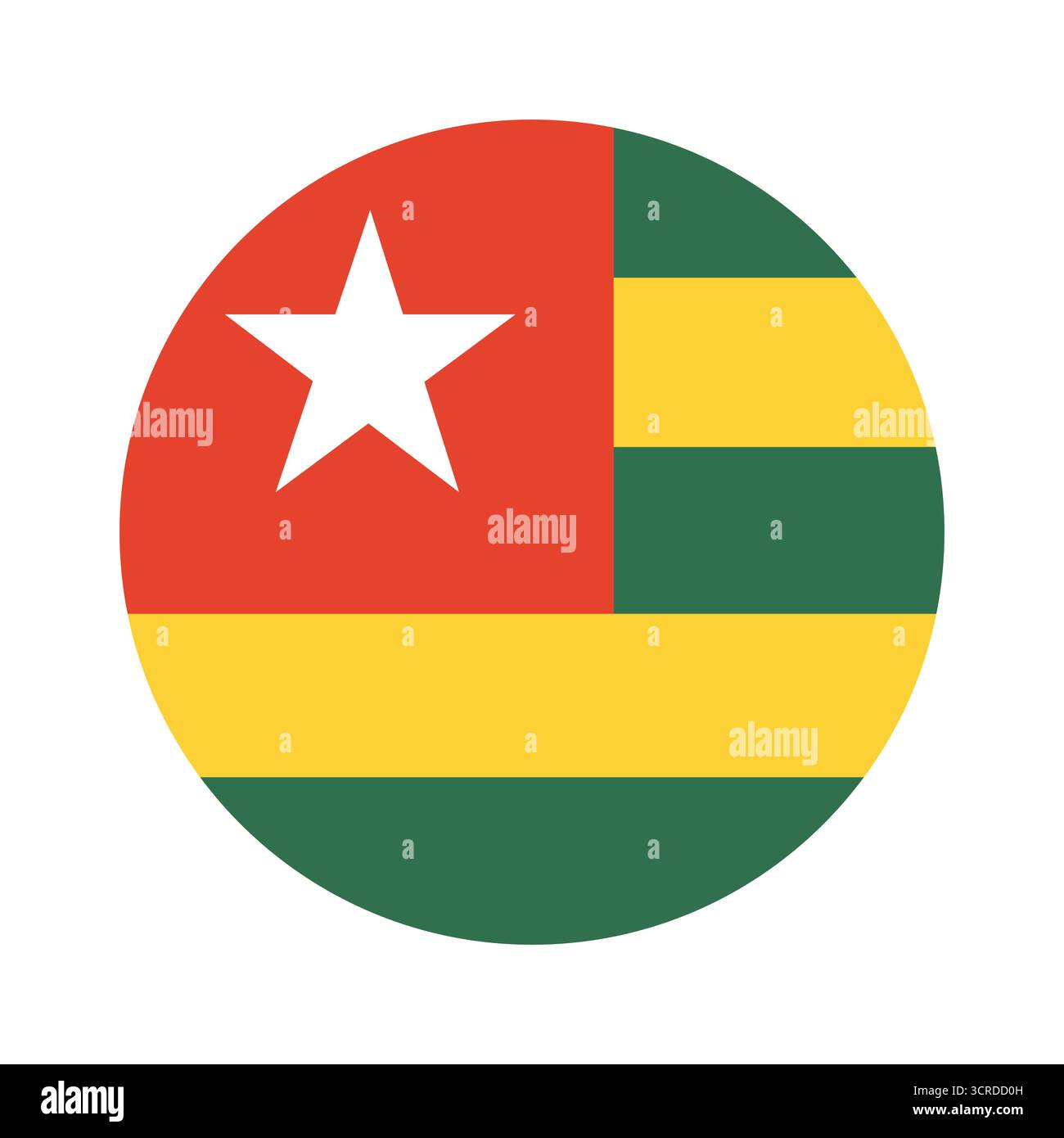 Plat du badge cercle Togo. Drapeau Togo bouton rond, bannière, icône. Symbole national circulaire du pays du drapeau du Togo. Illustration de Vecteur