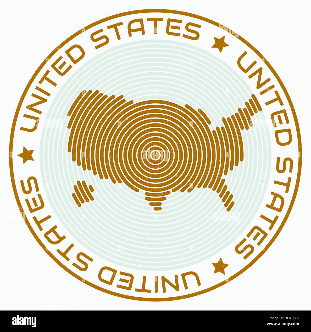 Carte des États-Unis avec un titre rond. Bagues en forme de pays. Texte des États-Unis autour de la forme de la frontière du pays. Illustration vectorielle créative. Illustration de Vecteur