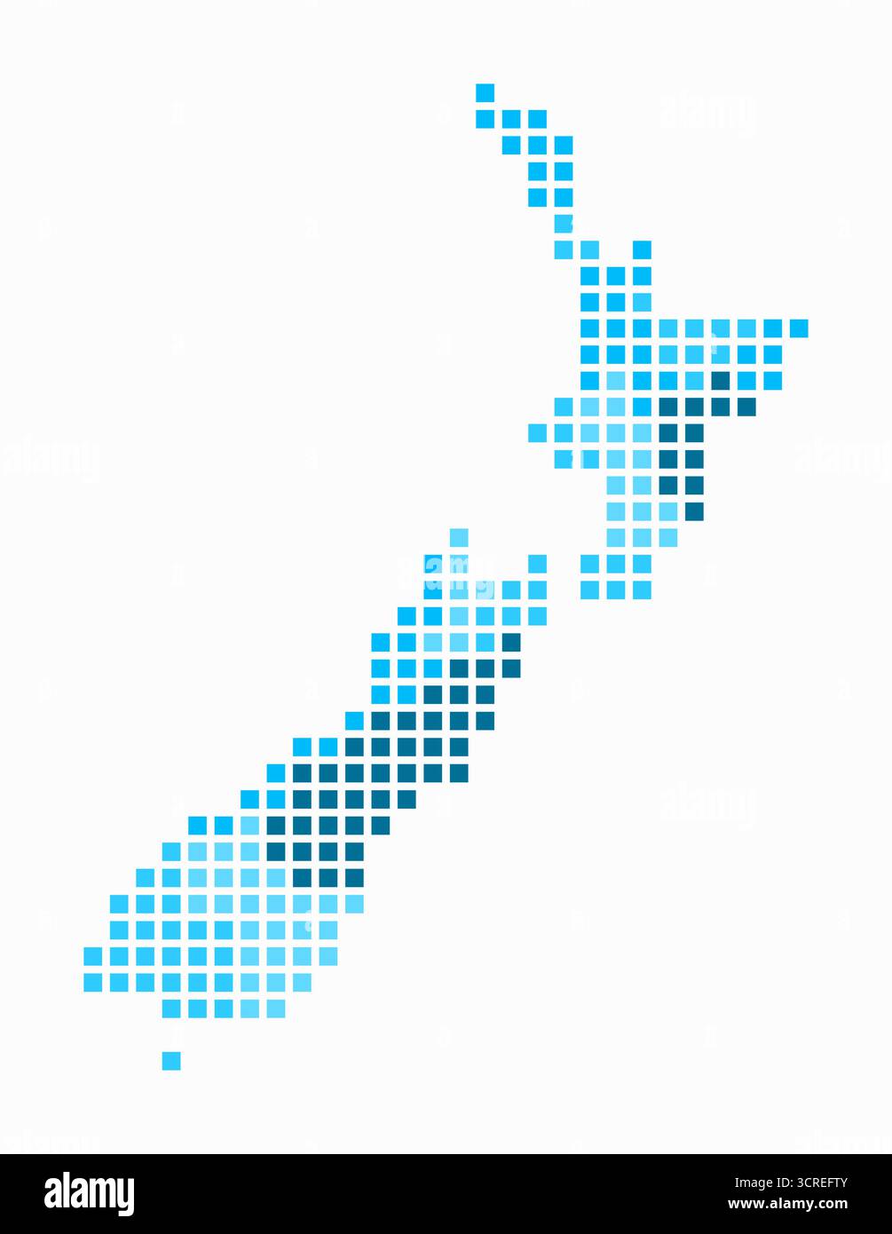 Carte en pointillés de Nouvelle-Zélande. Carte de style numérique du pays sur fond blanc. Forme néo-zélandaise avec points carrés. Style de points colorés. Illustration de Vecteur