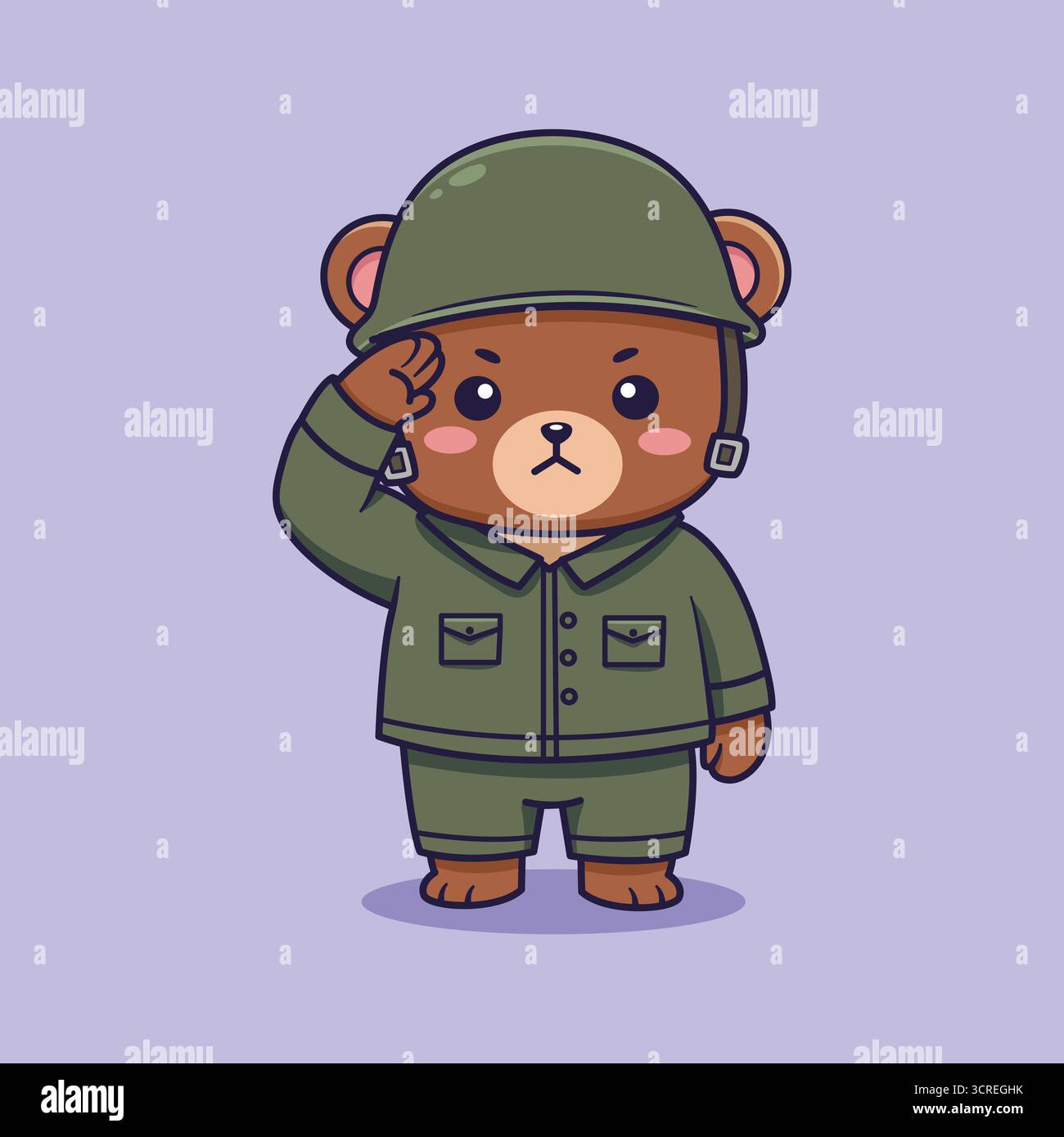 mignons ours soldats saluer. illustration vectorielle Banque D'Images