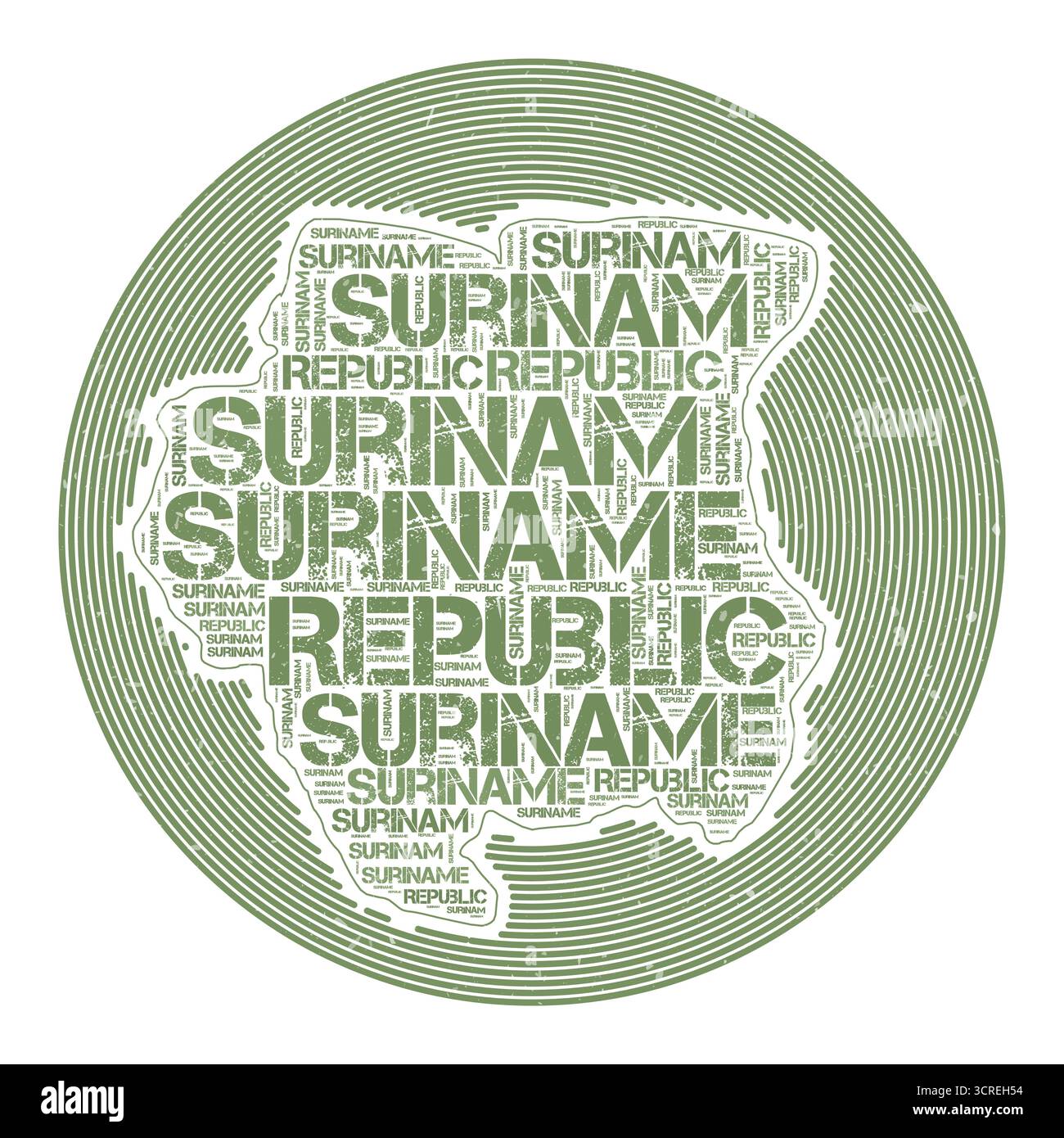 Image vectorielle du Suriname. Logo rond de pays. Affiche du Suriname en arcs de cercle et style nuage de mots. Illustration vectorielle authentique. Illustration de Vecteur