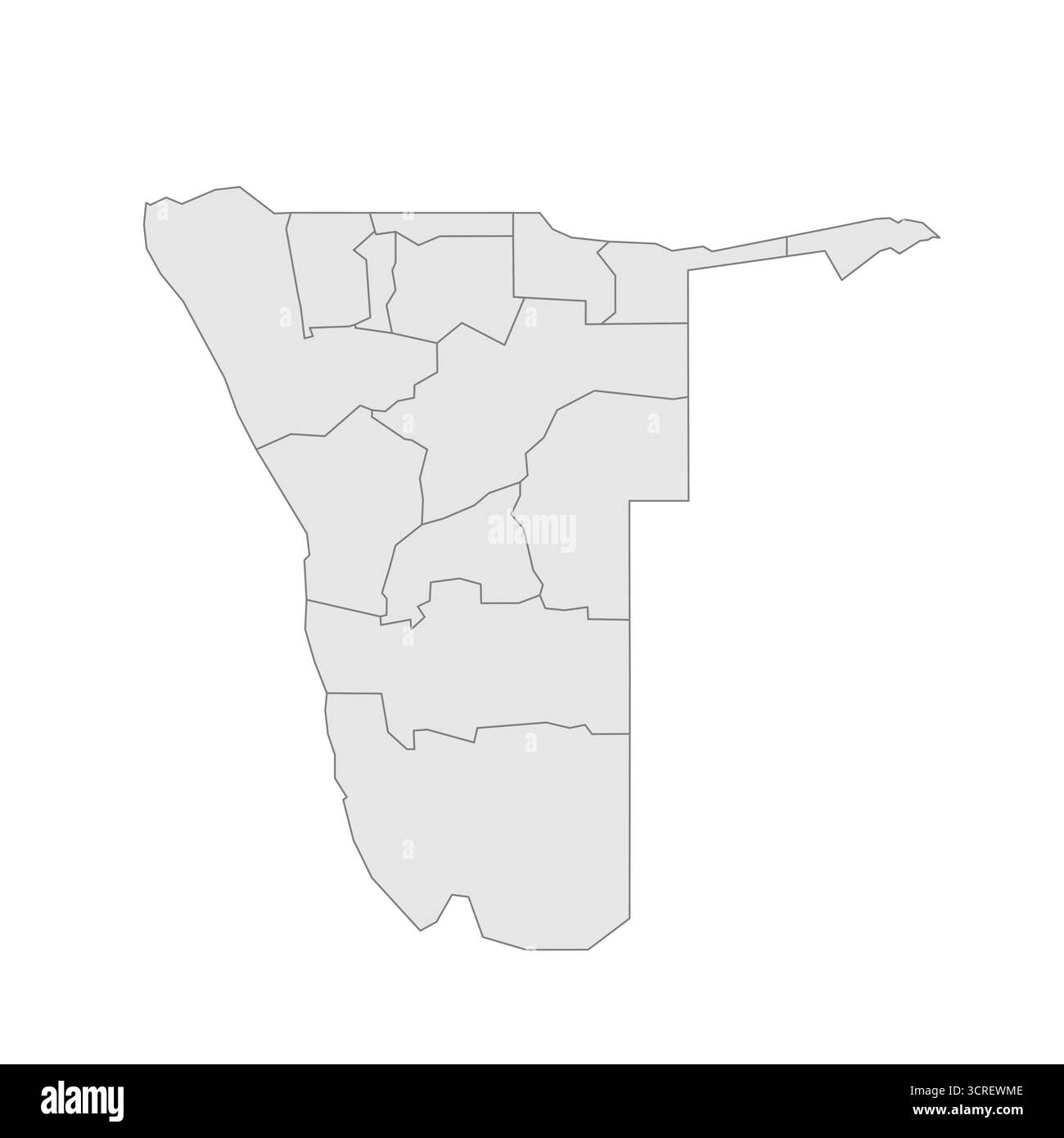 Namibie carte politique des divisions administratives - régions. EPS de carte modifiable vectorielle vierge grise. Illustration de Vecteur