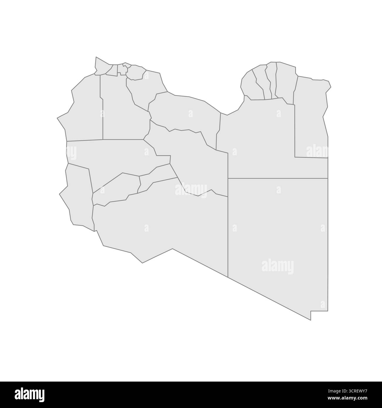 Libye carte politique des divisions administratives - districts. EPS de carte modifiable vectorielle vierge grise. Illustration de Vecteur