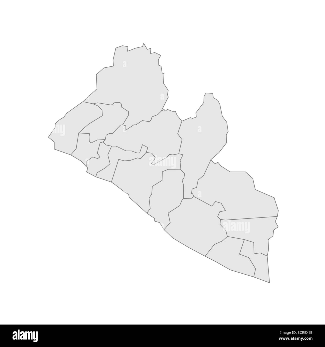 Libéria carte politique des divisions administratives - comtés. EPS de carte modifiable vectorielle vierge grise. Illustration de Vecteur