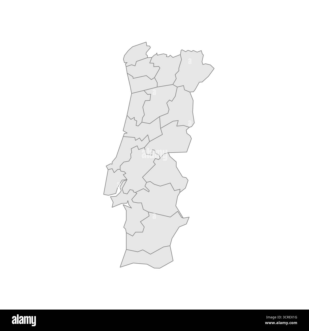 Portugal carte politique des divisions administratives - districts. EPS de carte modifiable vectorielle vierge grise. Illustration de Vecteur