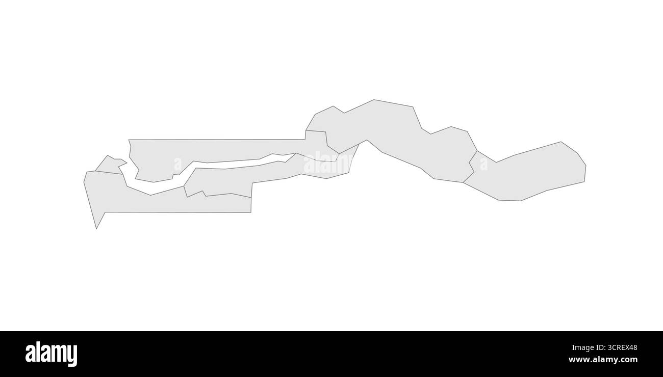 La carte politique de Gambie des divisions administratives - régions et ville de Banjul. EPS de carte modifiable vectorielle vierge grise. Illustration de Vecteur