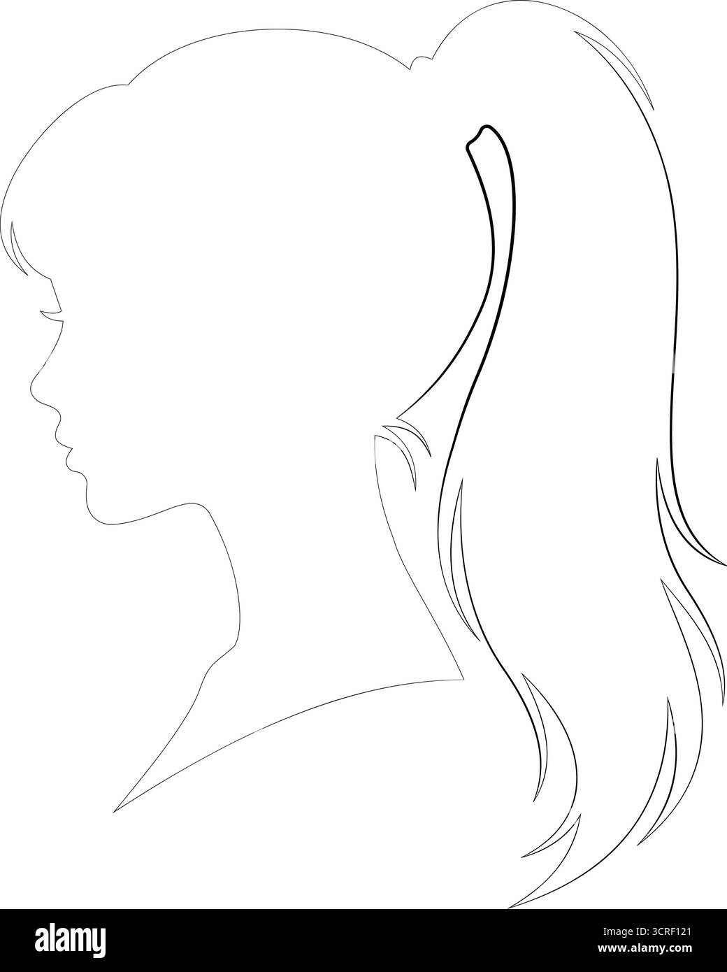 Cette illustration épurée et simple présente le profil d'une femme avec une queue de cheval. Illustration de Vecteur