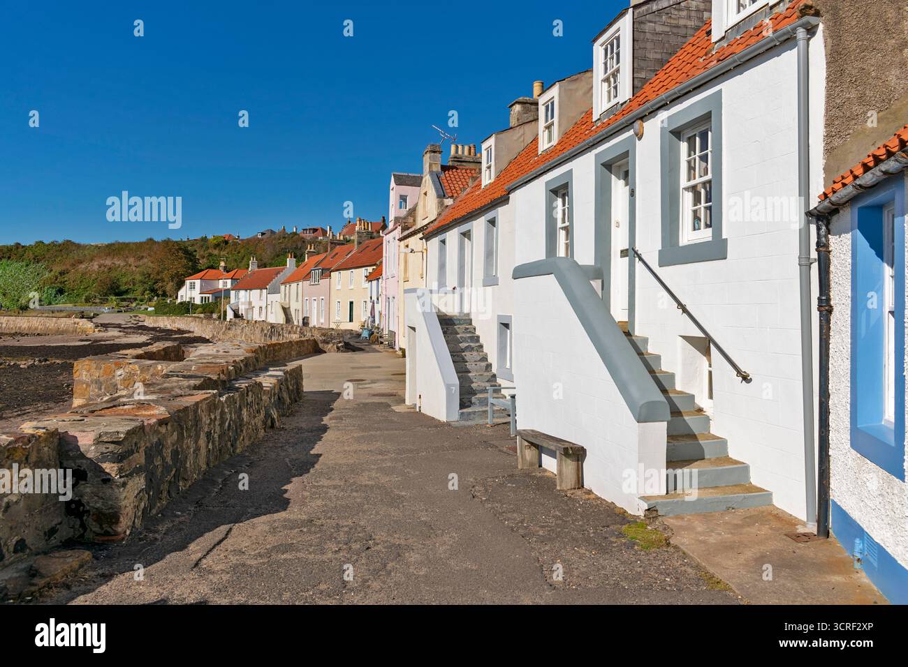Pittenweem village de pêcheurs Fife Écosse rangée de maisons Mid Shore surplombant le vieux port de bateau Banque D'Images