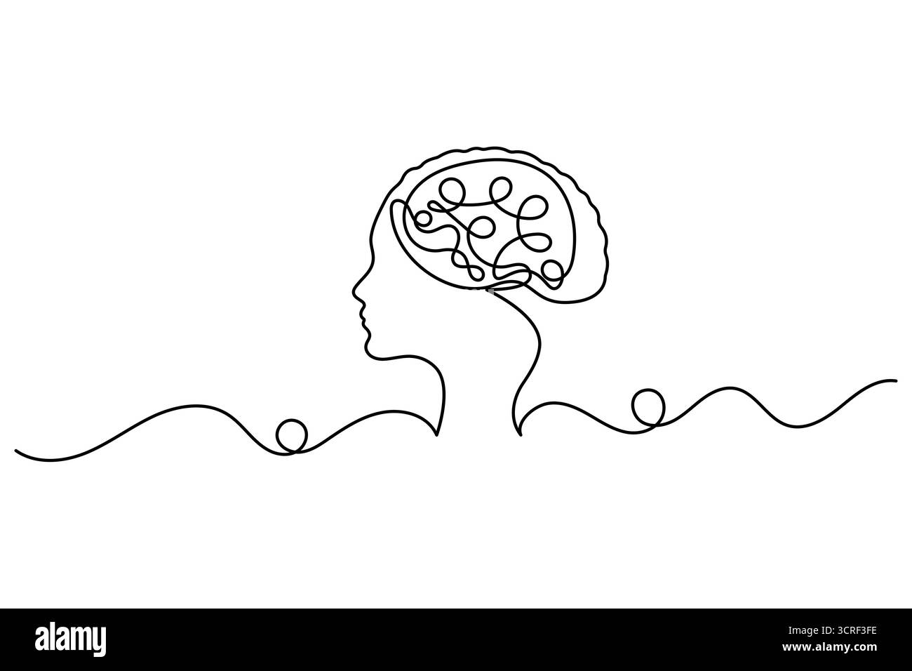 Cerveau humain une ligne dessinant un vecteur continu isolé sur le style minimaliste blanc. Illustration de Vecteur