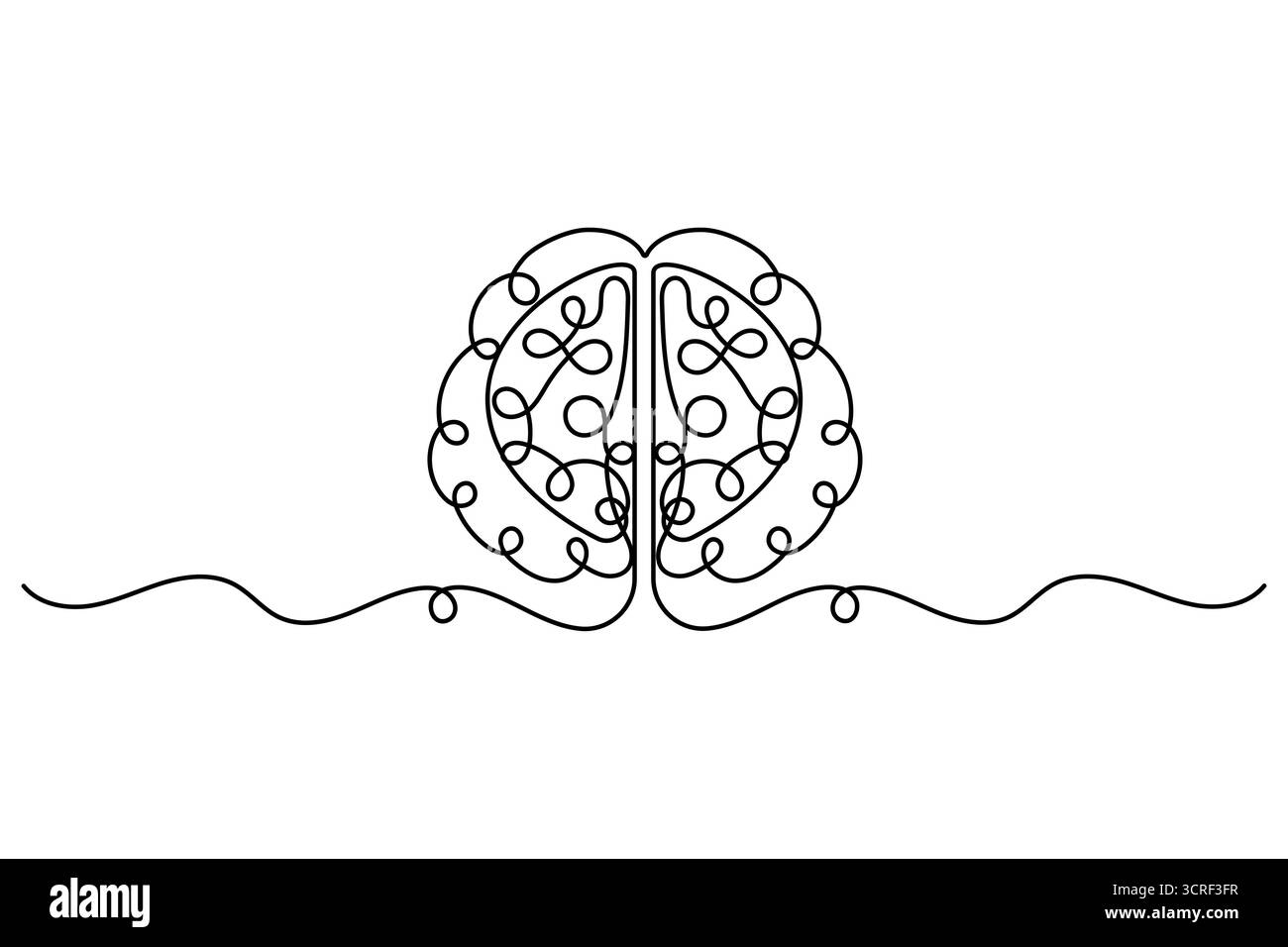 Cerveau humain une ligne dessinant un vecteur continu isolé sur le style minimaliste blanc. Illustration de Vecteur